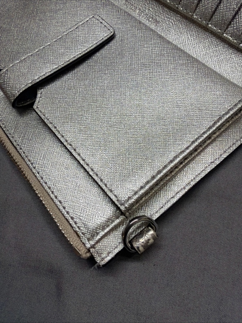 Michael Kors Metallic silver patent leather Croc-Embossed Zip Wallet clutch - Picture 16 of 16